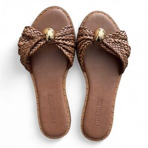 Steve Madden brown leather sandals with gold studs and bow detail